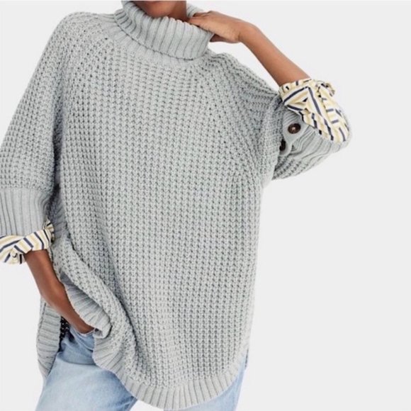 JCREW Chunky Knit Navy Poncho Sweater - Picture 6 of 6